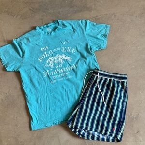 Polo by Ralph Lauren Teal Graphic T-Shirt large mountain explorer vintage tee